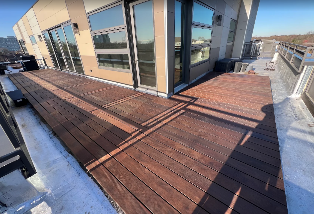 Outdoor wood walkway after staining