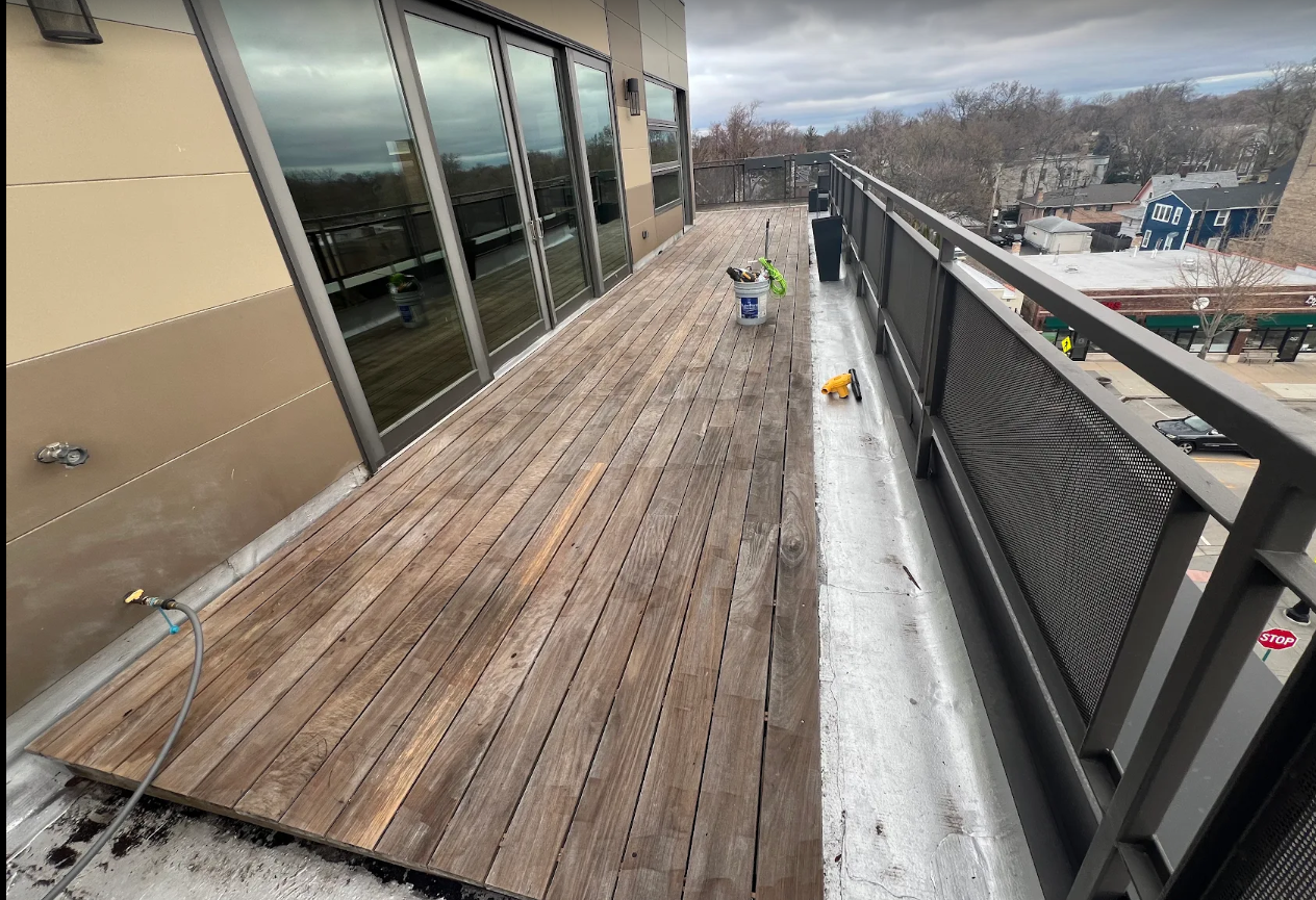 Outdoor wood walkway before staining